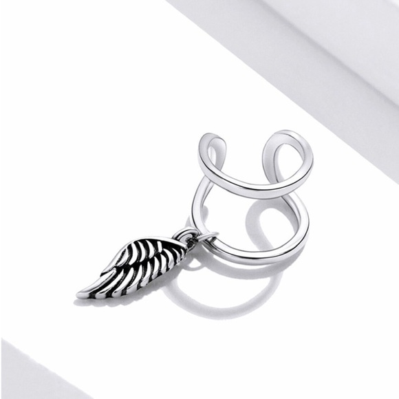 925 Sterling Silver Angel Wing Ear Cuff for Women Men - Picture 5 of 8